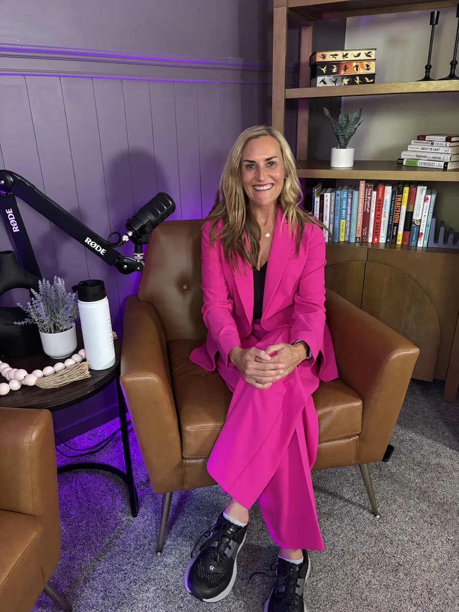Dr. Meredith Sweeney, longevity physician, recording a podcast interview in the studio